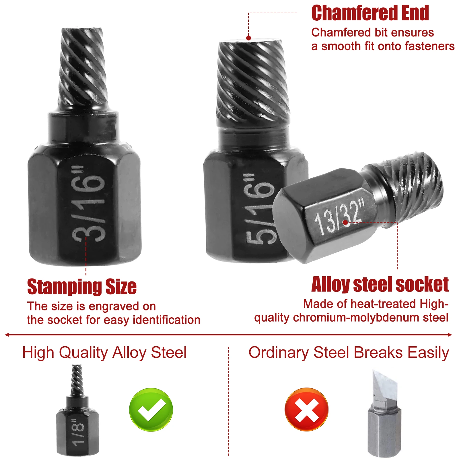 Extrator de parafuso danificado do metal com o adaptador do soquete 3, fácil retira, Remova o extrator danificado do parafuso dos parafusos, 10 PCes