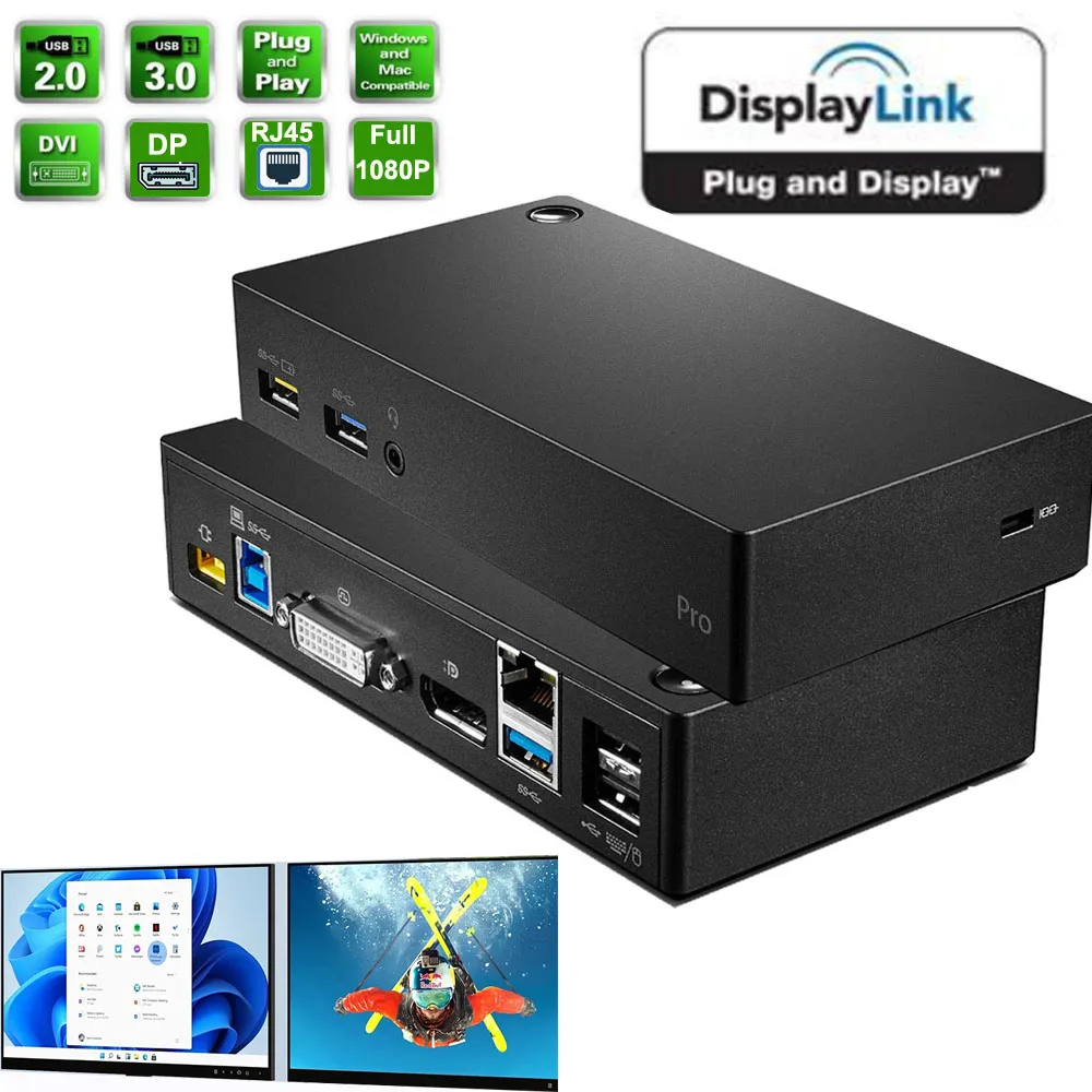 

Displaylink-Chip USB 3.0 Video converter Dual monitor 9-in-1 USB 3.0 Dock Station 2 dual video out USB 3.0 to DisplayPort +DVI
