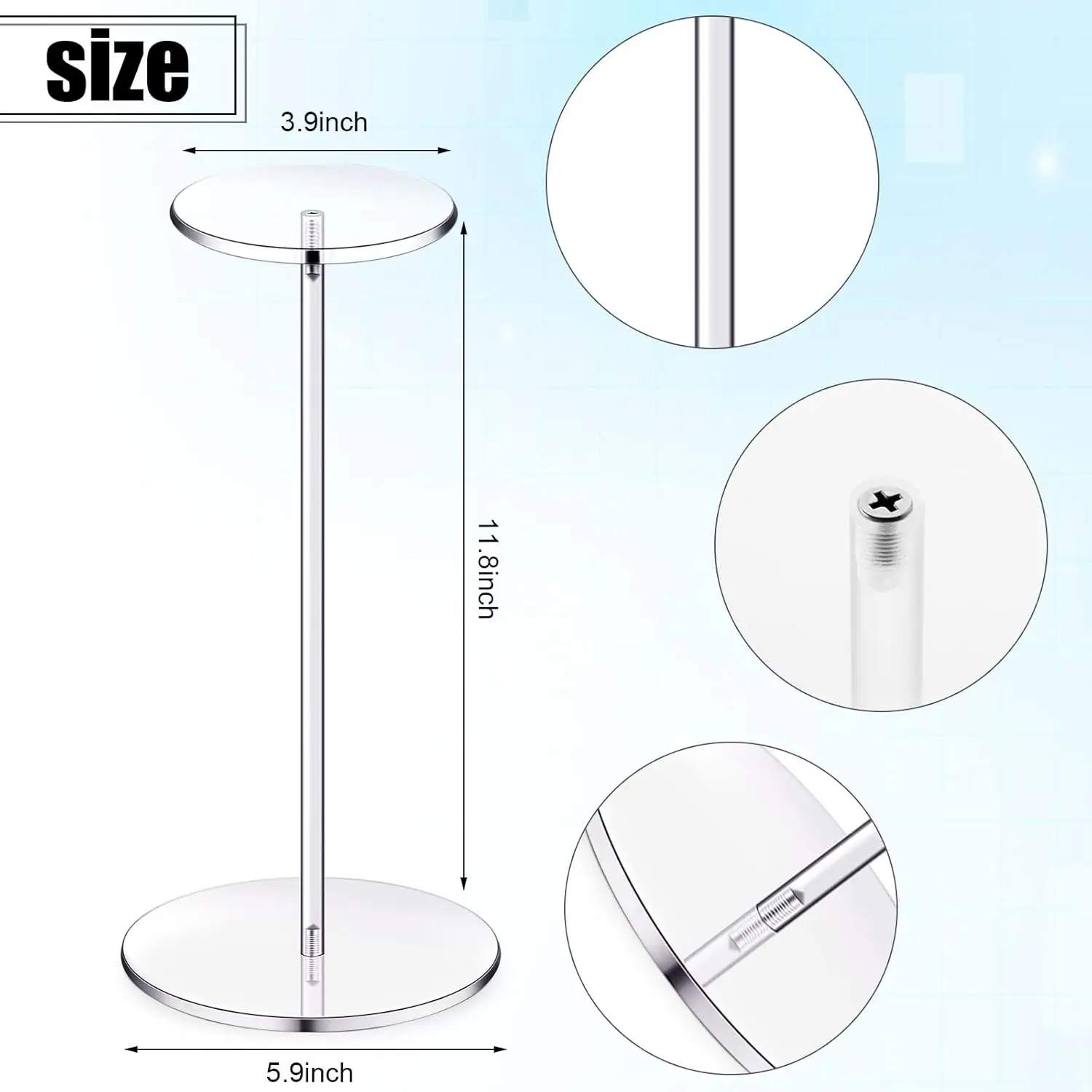2-Pack Clear Acrylic Hat Display Stands for Caps, Wigs, Helmets - 12 Inch Riser with Round Base