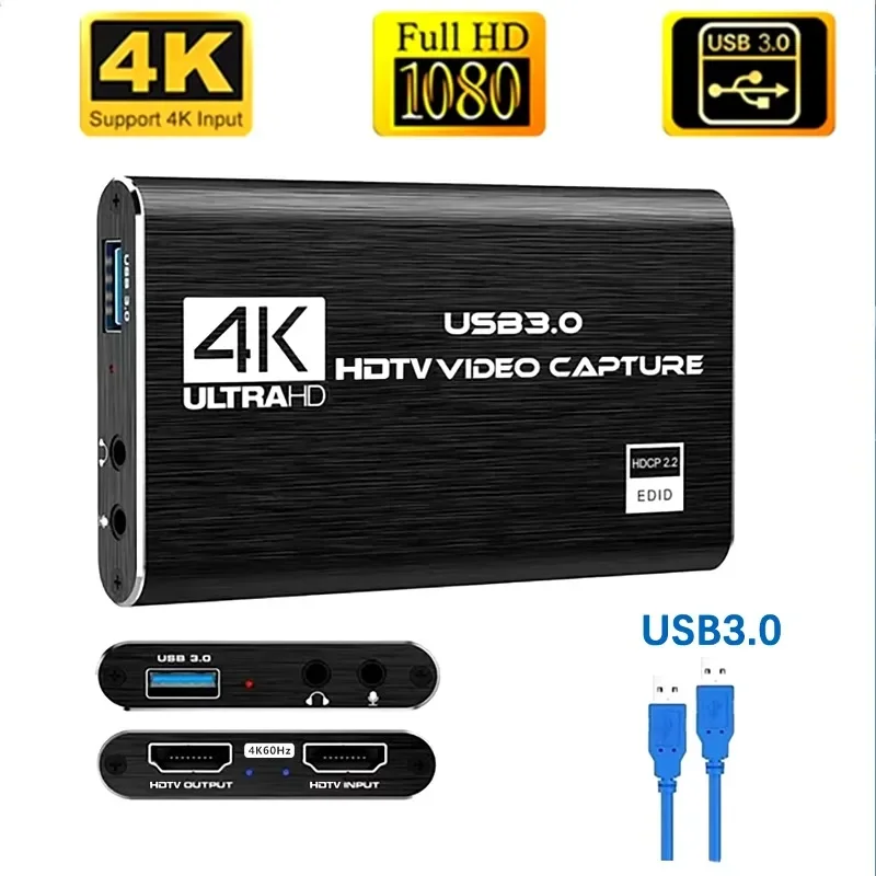 

4k 1080p 60fps Hd Video Capture Card Hd TV Camera Recording Box - Compatible with Usb 3.0pc Live Streaming Grabber Recorder