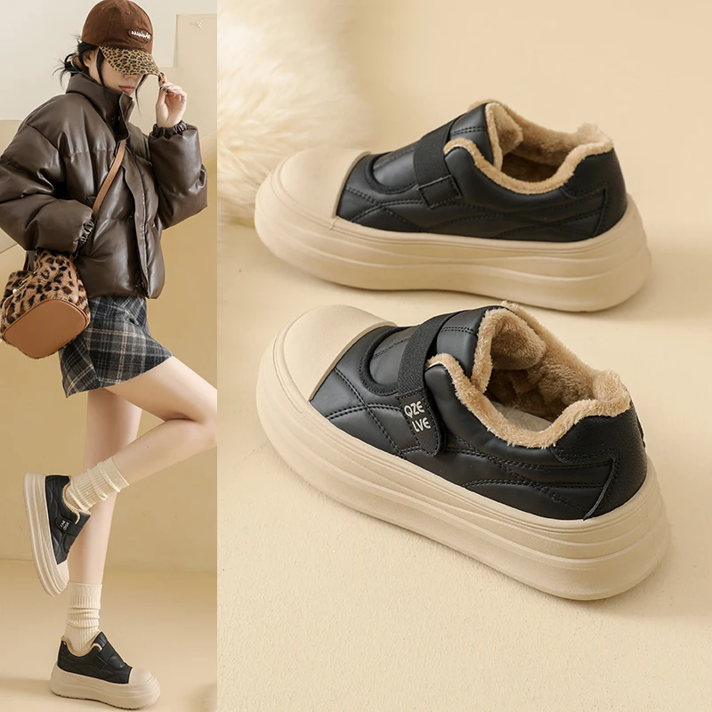 أحذية رياضية دافئة للأب، أحذية رياضية كاجوال من القطن مع بطانة من الصوف للنساء، أحذية رياضية خارجية، XQ-T2685 #3