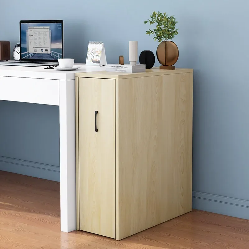 Narrow bookcase, side-pull small cabinet on the edge of the table, pull-out mobile bookcase with door, bookshelf, dust-proof sto