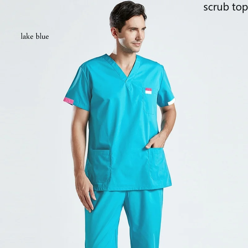 Plug Size Medical Uniforms Men Scrub Top Cotton Short Sleeve Nursing Clothes Doctor Workwear Veterinary Overalls Hospital Scrubs