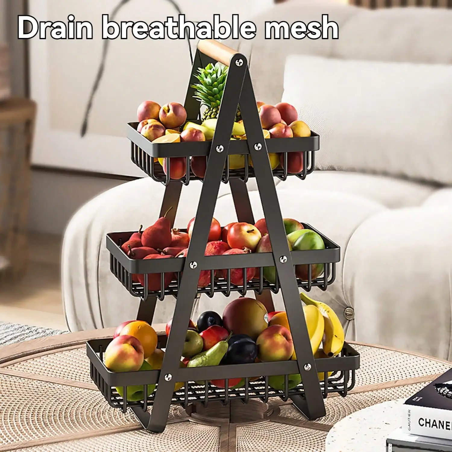 

3 Tier Countertop Fruit Basket, Portable Fruit Bowl Basket Vegetable Holder for Dining Room Fruits Vegetable Bread Snacks