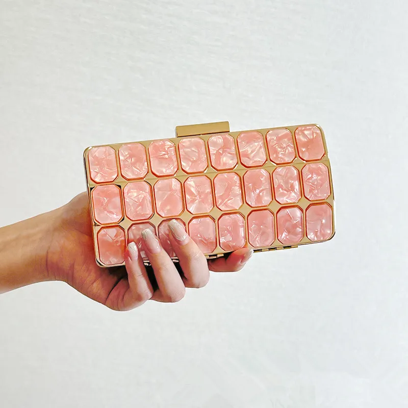 2024 Handheld Small Bag Cross-border Stone Patterned Acrylic Dinner Bag Women\'s Party Banquet Bag Single Shoulder Square Box Bag