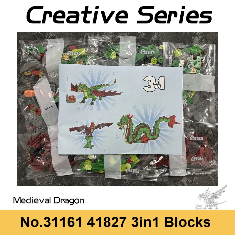 

2025 New Creative Series 3in1 Medieval Dragon Building Blocks Sea Serpent Phoenix Dragon Mech Model Bricks Toys For Boys Gifts