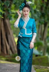 Myanmar Women Dress Long Sleeve Thailand Traditional Clothing Thai Restaurant&Hotels Reception Vintage