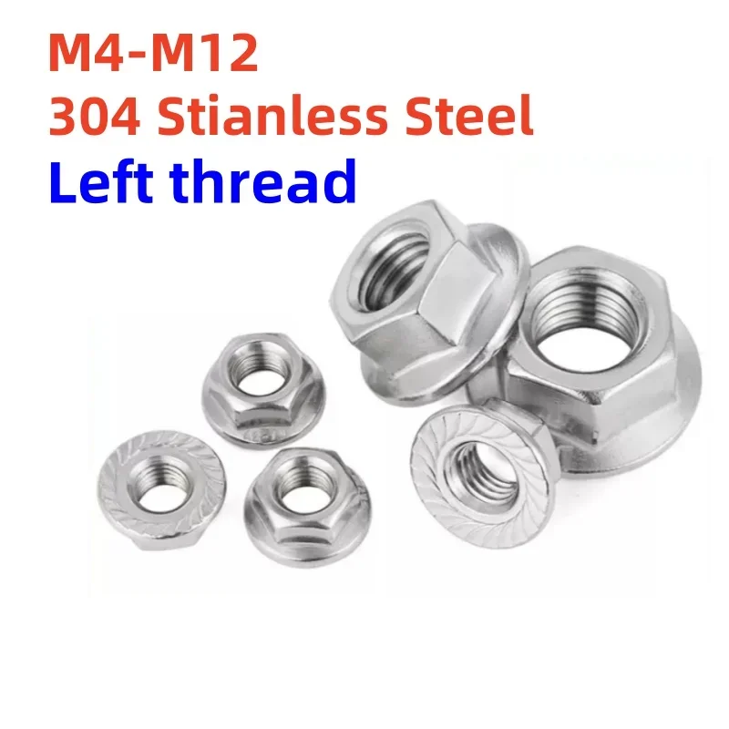 M4 M5 M6 M8 M10 M12 304 Stianless Steel Serrated Spinlock Left thread Hex Flange Nut Lock Nut