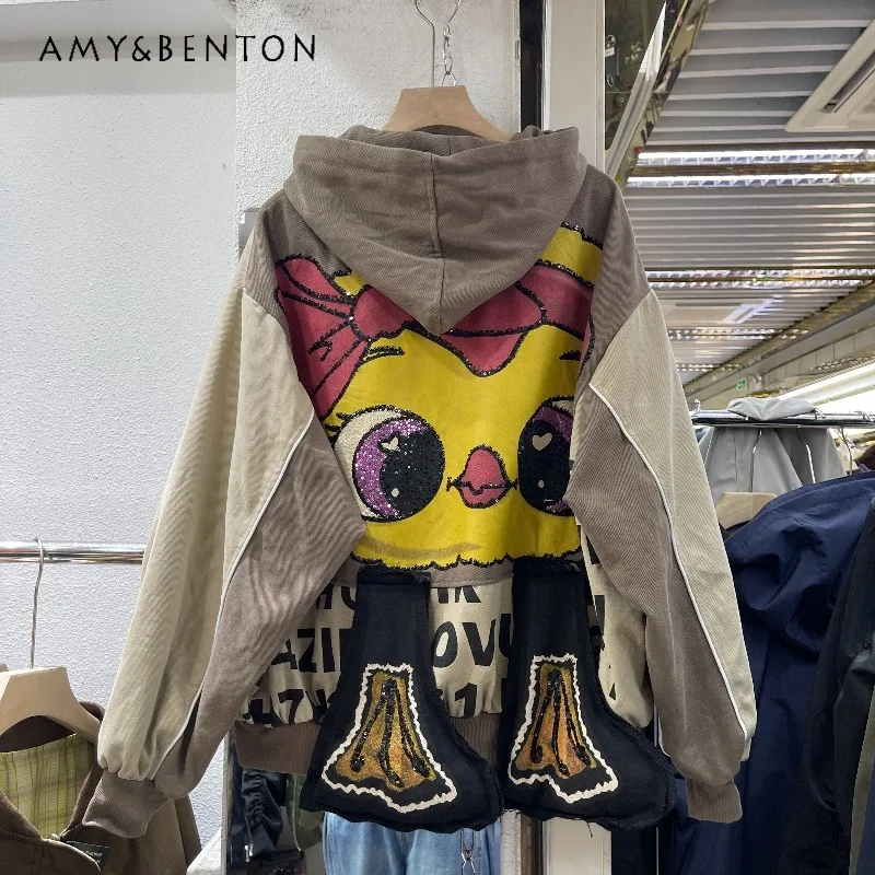 

Heavy Industry Cartoon Loose Fashion Age-Reducing Hooded Sweatshirt Jacket Women's Top 2025 New Autumn Long Sleeves Zipper Coats