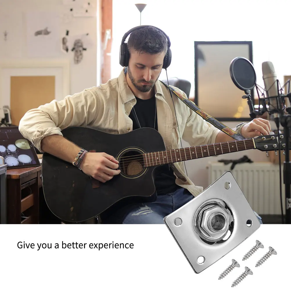 

2pcs Electric Guitar Jack Socket 6.35Mm Square Pickup Socket High Quality Durable Replacement For Guitar Silver