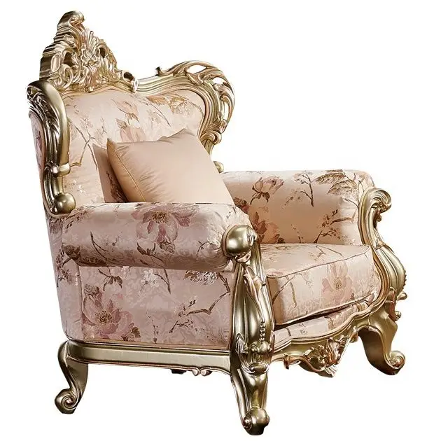 

Antique Classic style Elegant Sofa set for Living Room Carved Wood Golden Sofa in Italian Style for Living Room Furniture