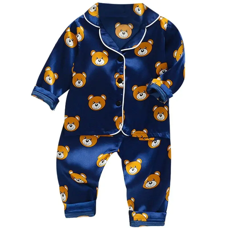 Boys and girls\' 0-4-year-old Pajama suit new spring and autumn silk long sleeve trousers Pajama suit comfortable home clothes