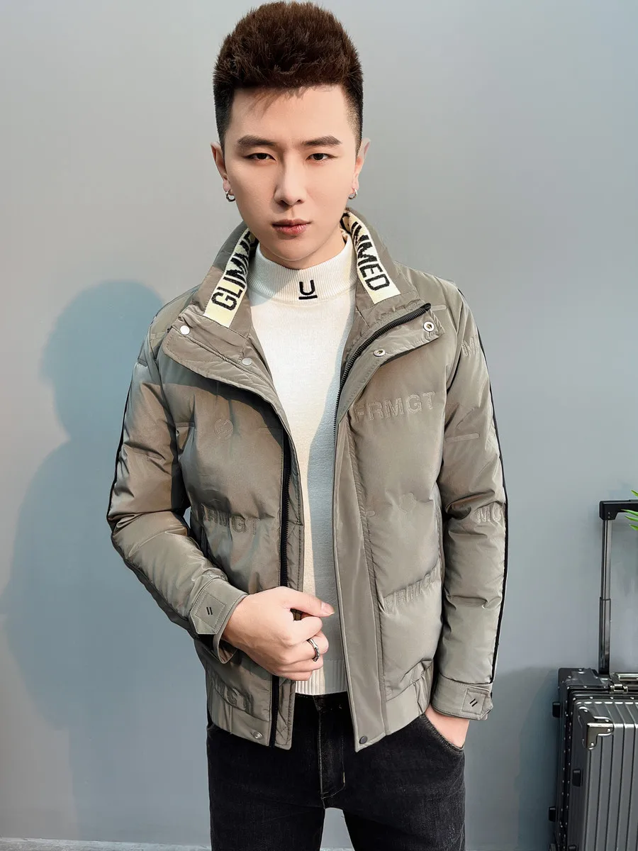 

Легкая мужская пуховая куртка Slim Fit с воротником-стойкой, модная теплая хлопковая куртка, молодежная водонепроницаемая верхняя одежда