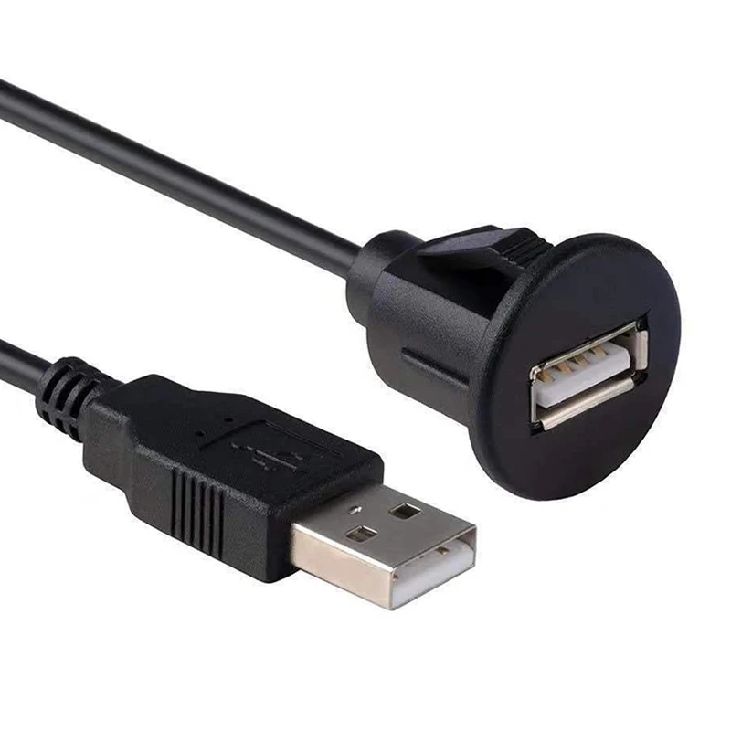 Car USB 2.0 Flush Mount Panel Extension Cable, Male to Female for Car Motorcycle Dashboard