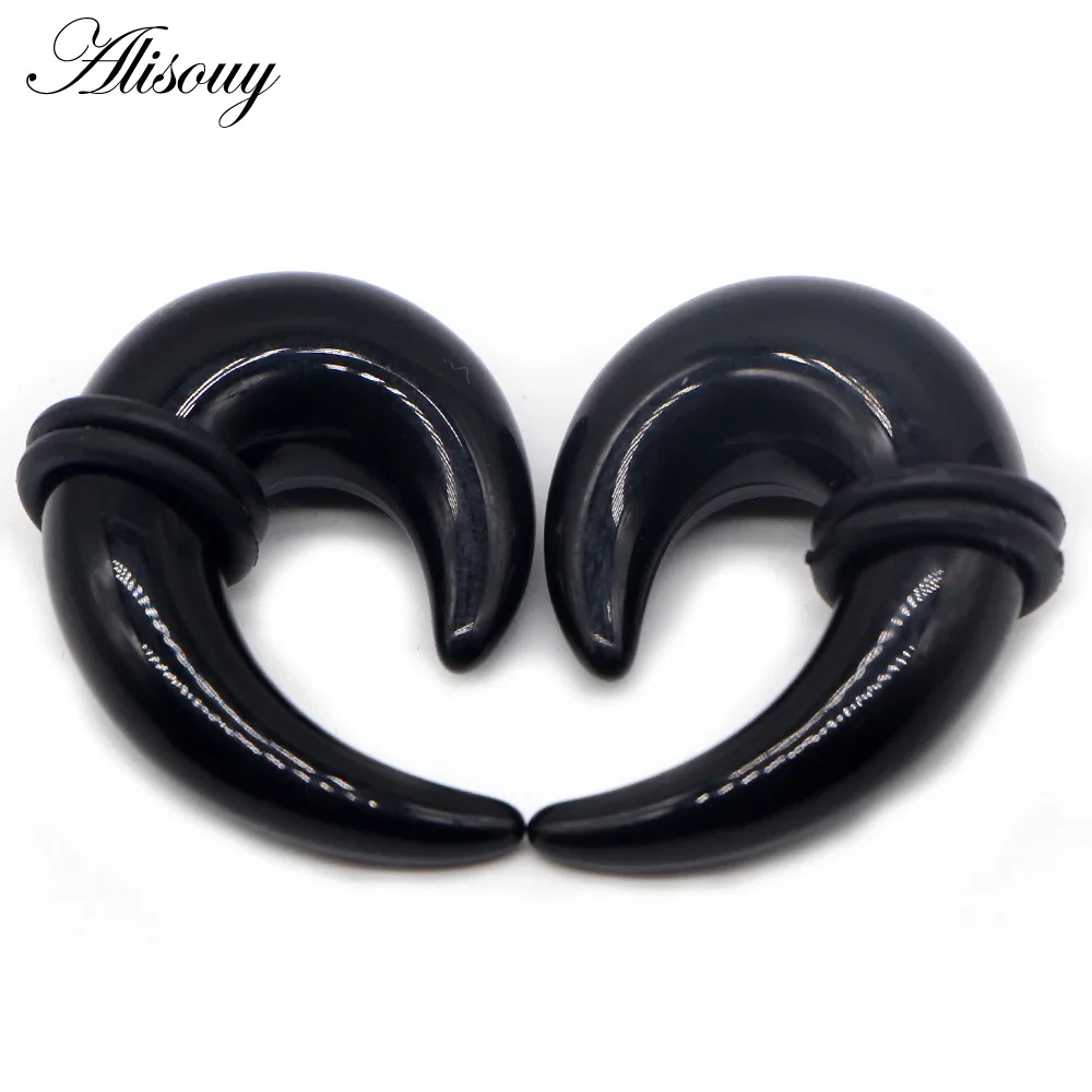 Alisouy 2pcs Acrylic Spiral Horn Ear Gauges Black Ear Taper Stretching Plugs and Tunnel Expanders Body Piercing Jewelry 2mm-14mm
