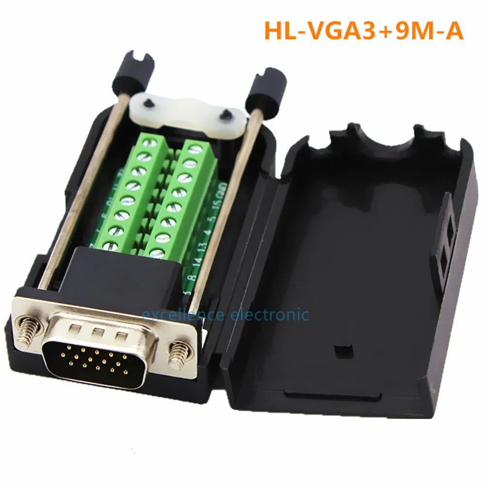 D-SUB DB15 Male 15Pin Jack Port to Terminal Breakout Board Connector 3Row Plug DR15 VGA Male Female with Case