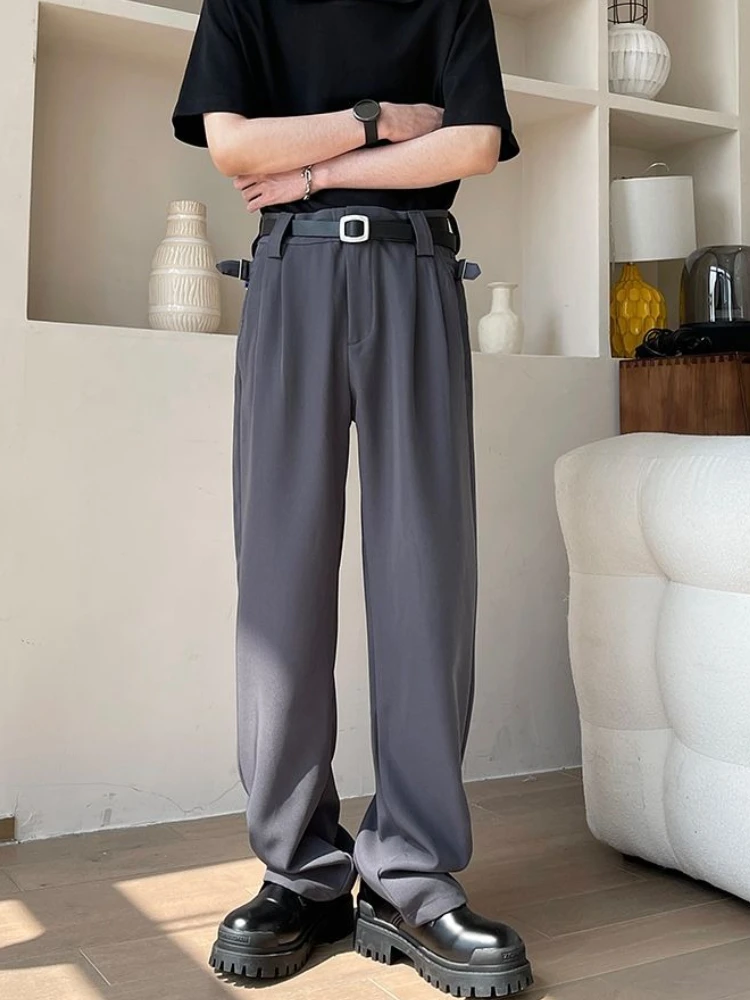 

Male Suit Trousers Baggy Gray Wide Leg Office Men's Suits Pants Slacks Vintage Anti-wrinkle Fabric Korean Reviews Many Luxury Up