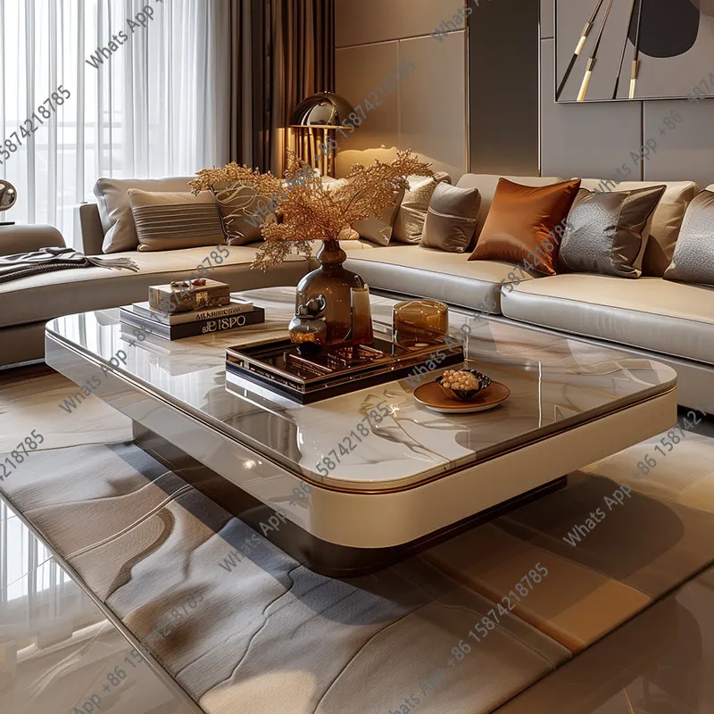 

Элитный журнальный столик из микрокристаллического камня для гостиной, 1,6 метра, с местом для хранения, для виллы