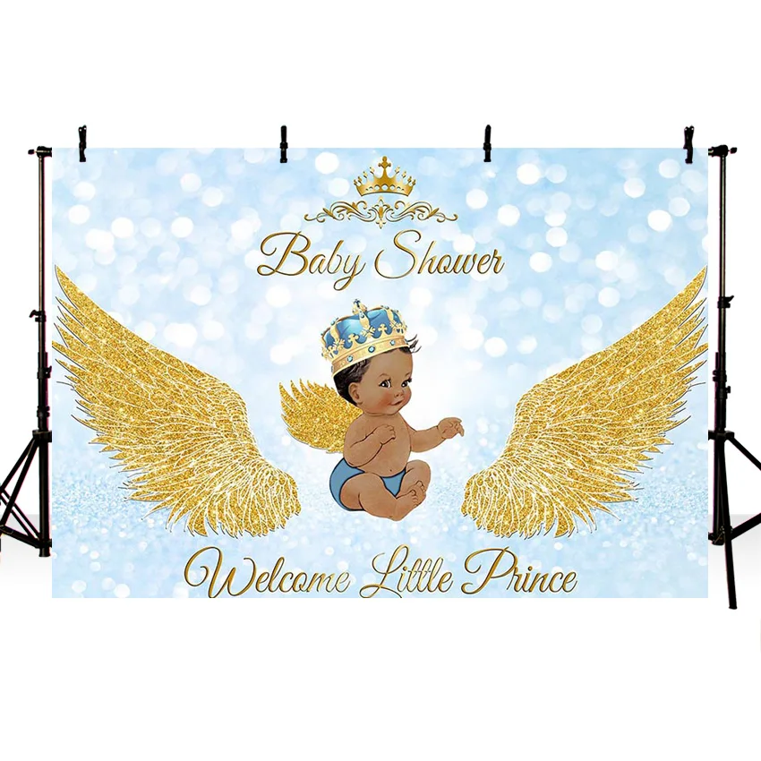 Mehofond Baby Shower Photography Backdrop Welcome Little Prince Boy Bithday Party Sparkle Glitter Wings Background Studio Photo