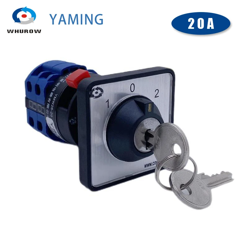 LW26 Three Position 20A Two Poles Universal Changeover Cam Switch With Lock Key 22mm Hole Easy Installation YMW26-20YS3/2S1