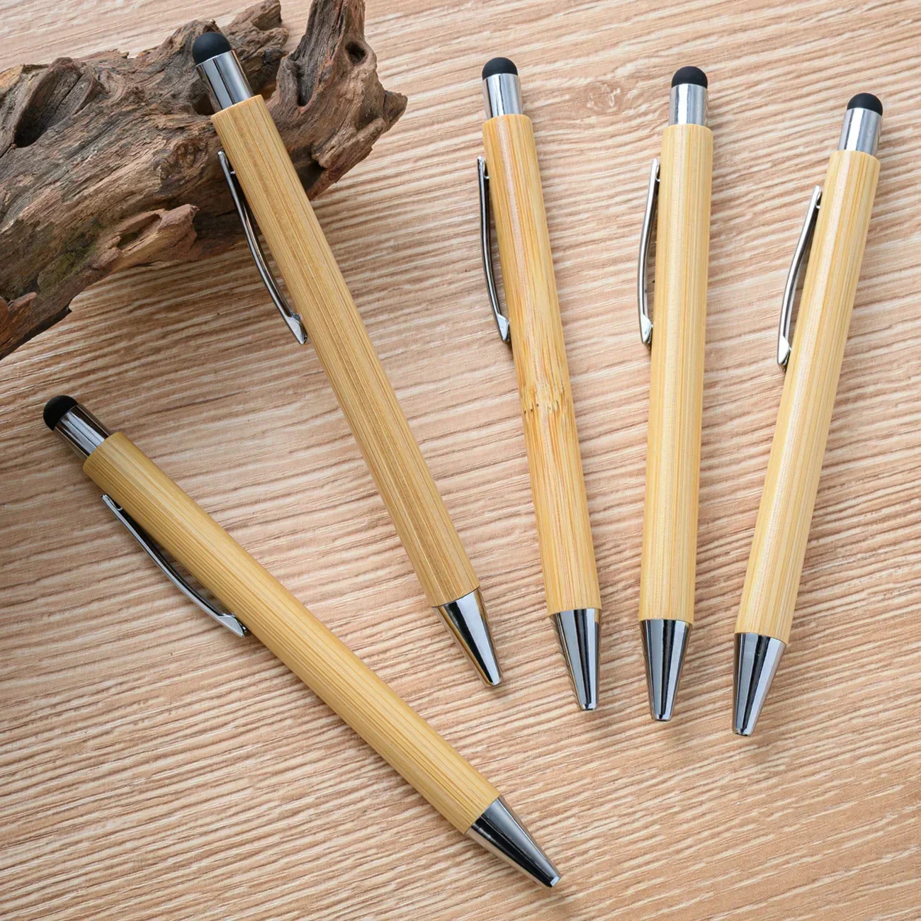 100 Pcs Free Custom Logo Bamboo Pens with Stylus Advertising Pen for Hotel Office Student Gifts Bamboo Ball Pen