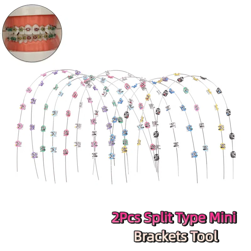 

2Pcs Split Type Mini Colorful Brackets Fake Braces Without Hook Temporary Tooth Decoration Metal Bracket Dental Tool
