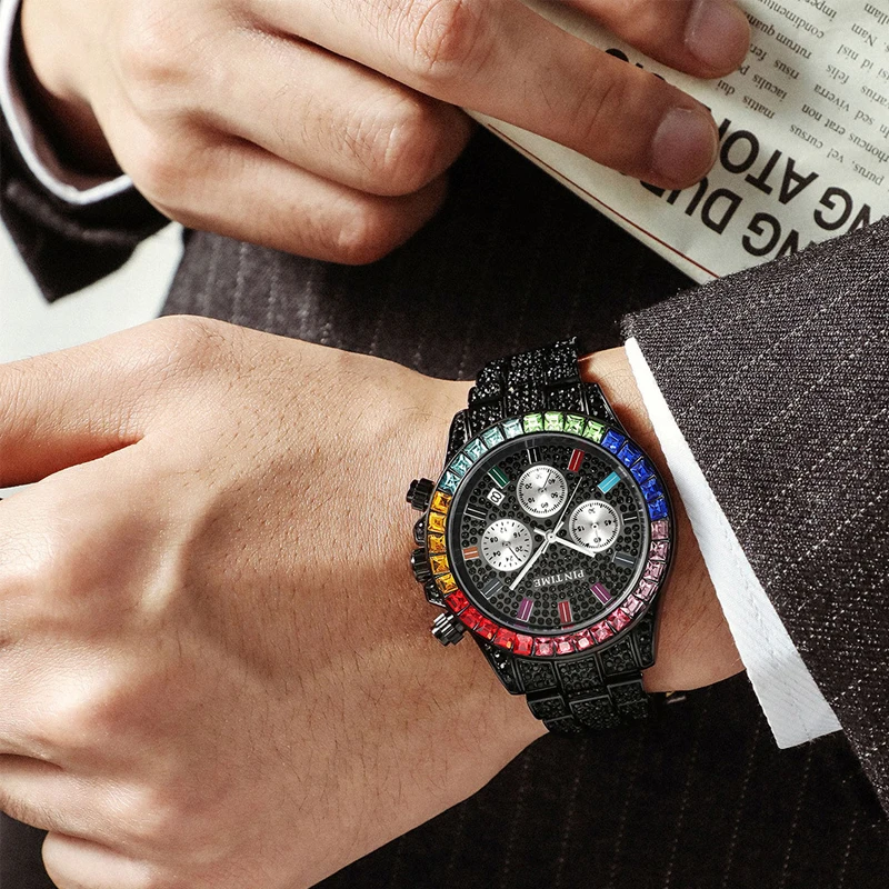 PINTIME New Men Watch European And American Fashion Trend Hip Hop Style Waterproof Six Pin Design Fashion Men Quartz Watch