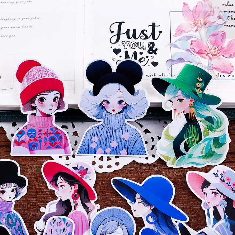 16pcs Waterproof Decorative Paper Stickers with Adorable Characters and Girls' Doodles, Perfect for Phone Decoration and Album