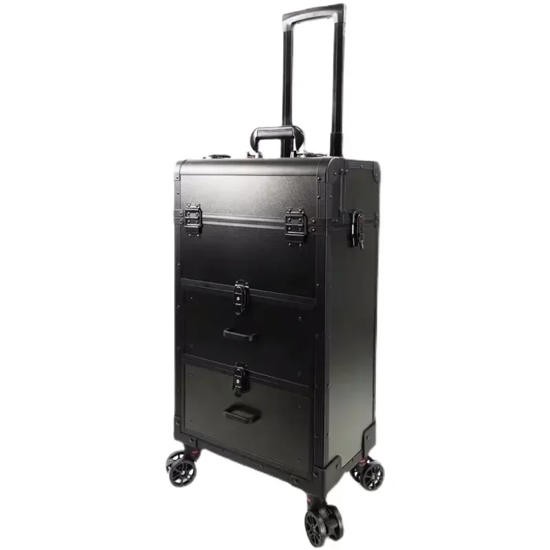 Makeup Storage Box Beauty Artist Suit Luxury Aluminum Rolling Wheel Barber Toolbox Vintage Manicure Embroidery Trolley