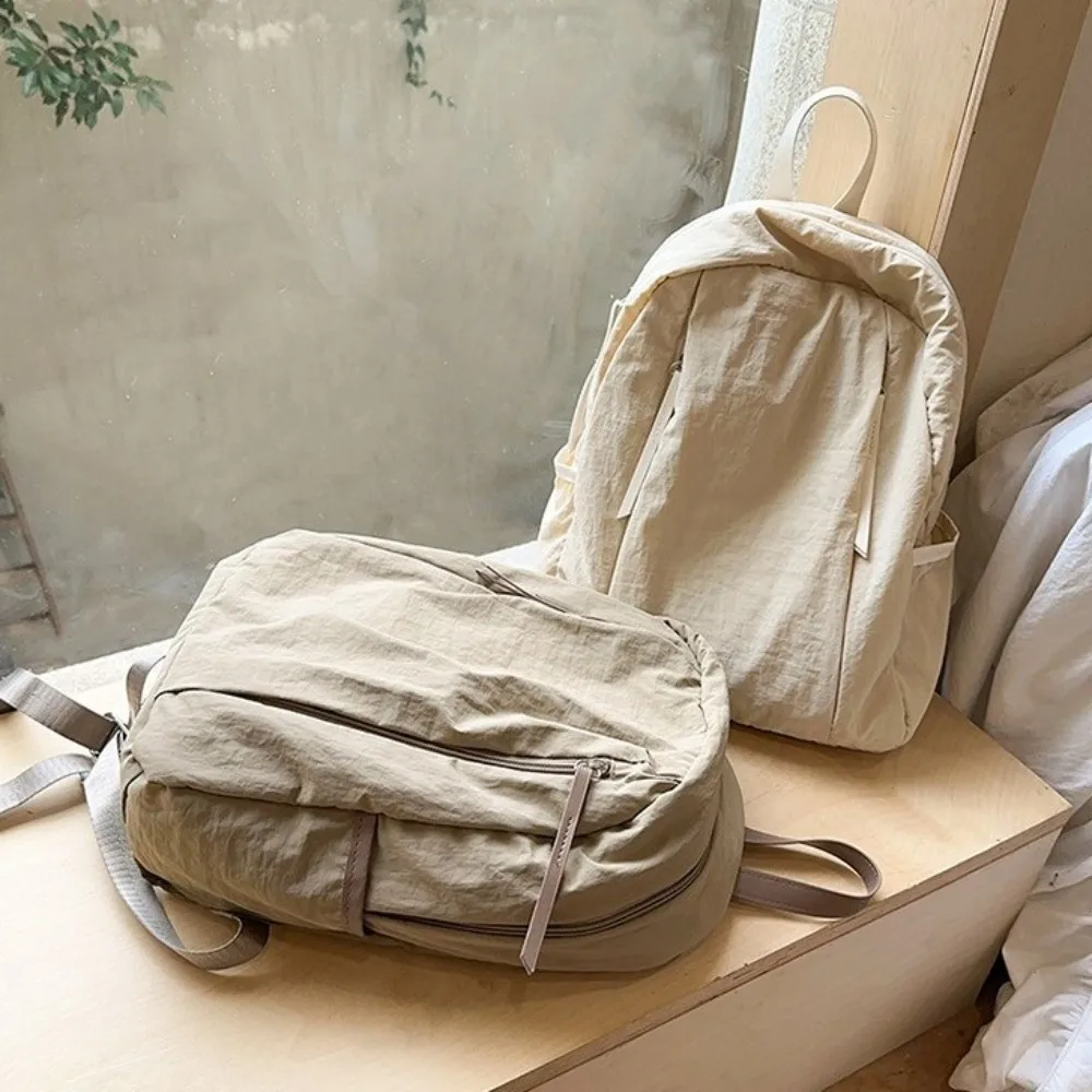 

Simple Solid Color Travel Backpack Multi-pocket Versatile Nylon Backpack Large Capacity Lightweight Student Schoolbag Women