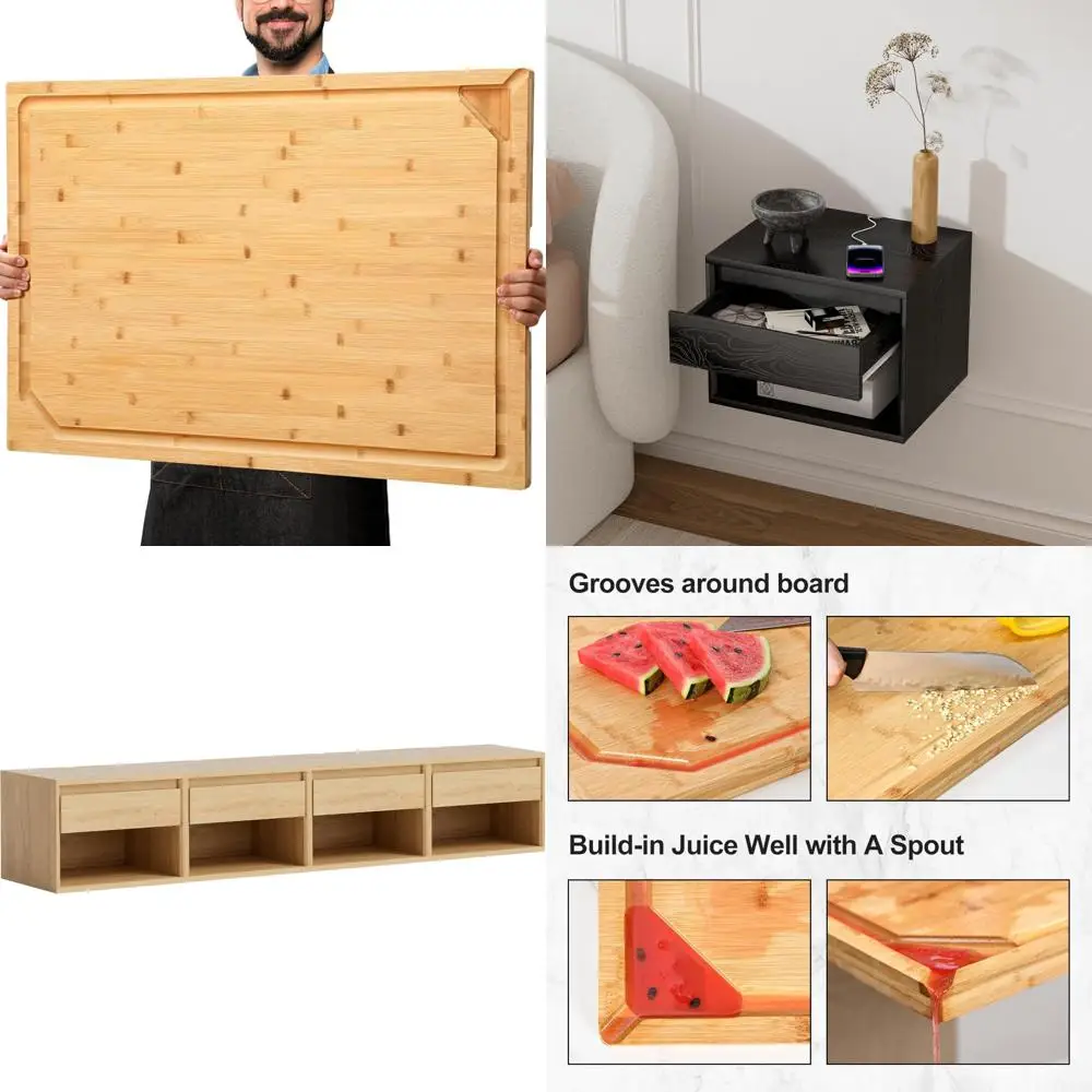 

Extra Large Bamboo Chopping Board - Kitchen Cutting Board with Handle, Stove Top Cover, Butcher Block Style