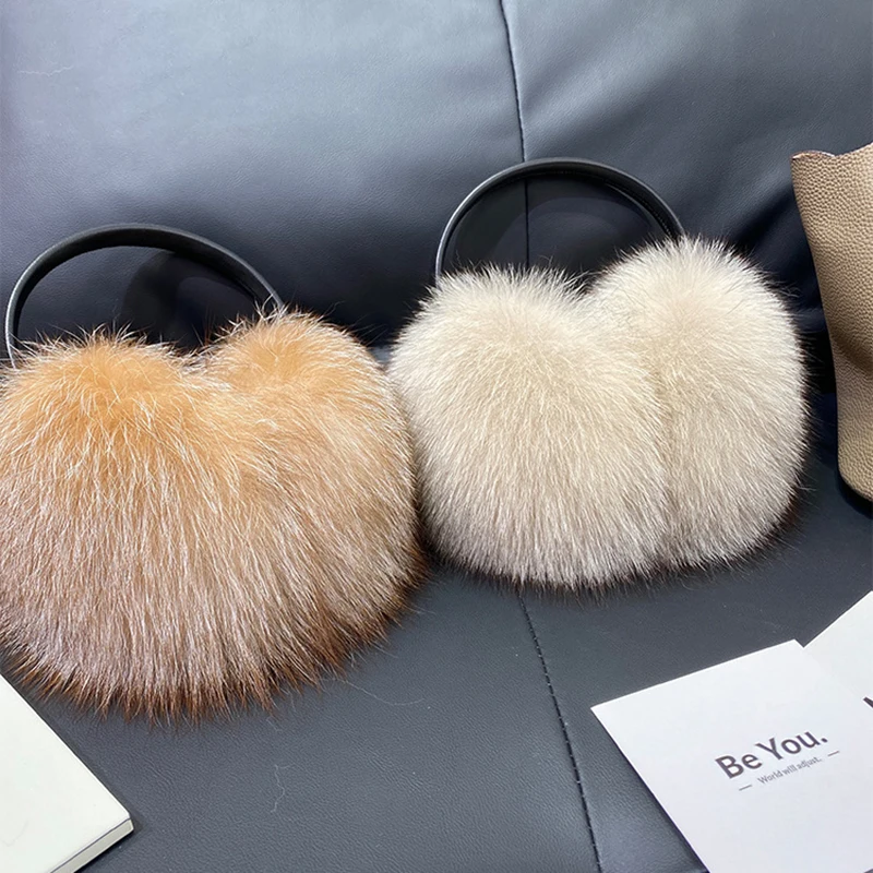 2027 New Winter Natural Real Fox Fur Earmuffs Plush Warm Decorate Women Cute Solid Ear Warmer Headphones Neck Warm Bib Scarf