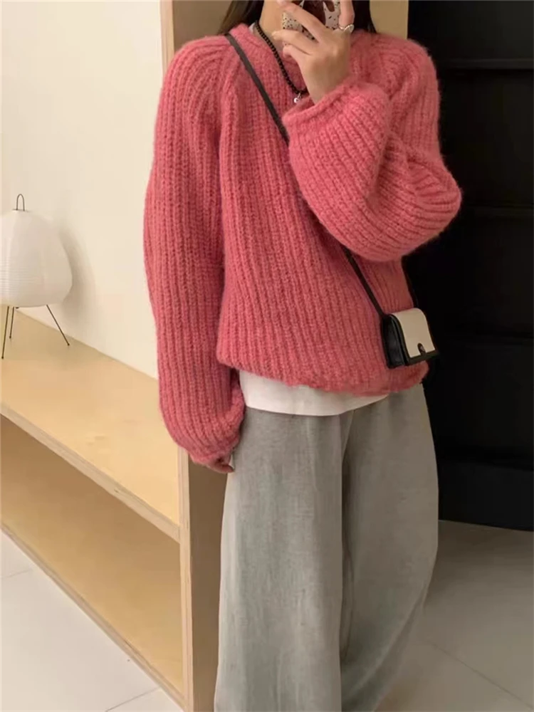 Colorfaith SW9228JX New 2024 Elegant Lady Chic Wild Oversized Sweaters Vintage Korean Fashion Knitted Women Autumn Winter Tops