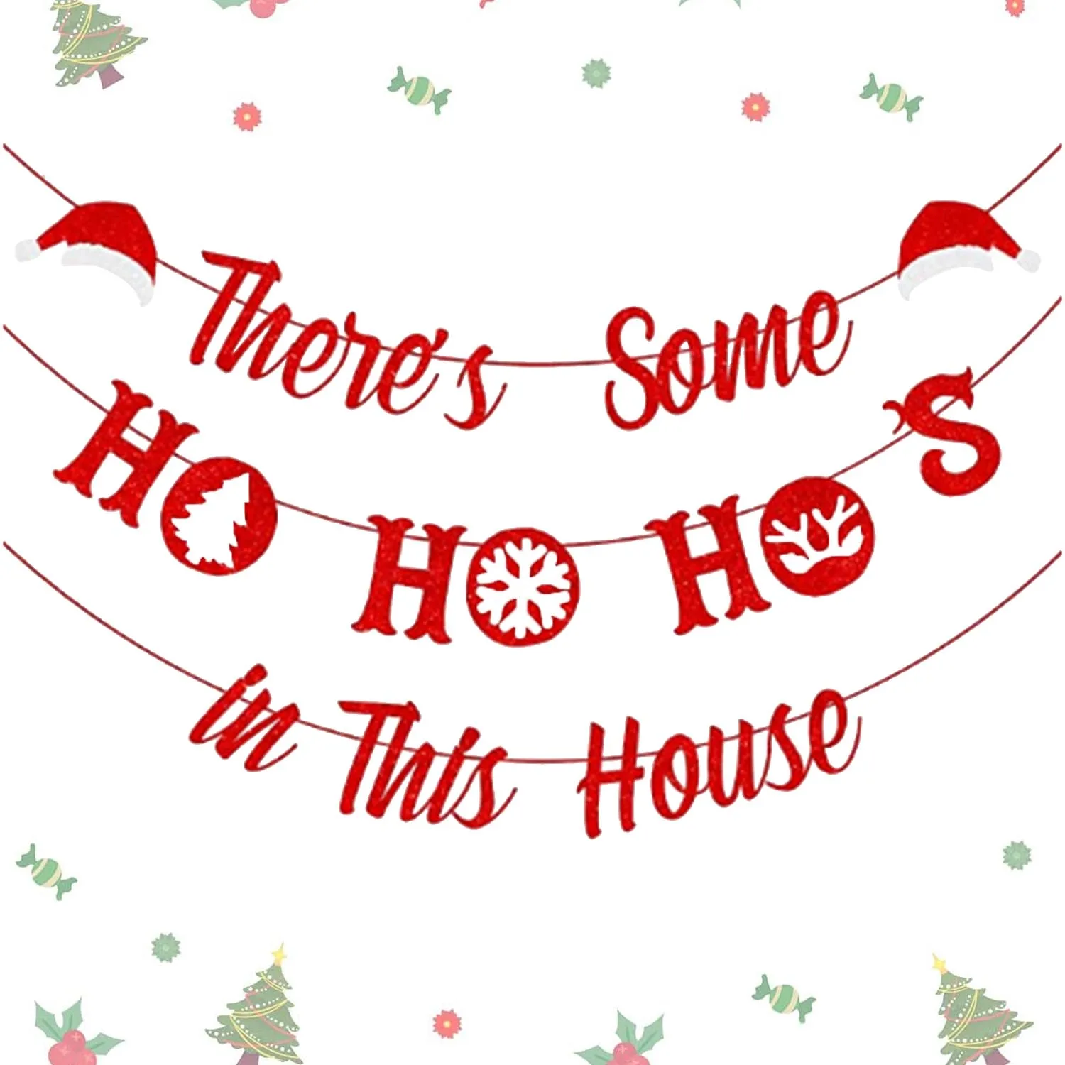 Funny Christmas Decorations, New Year Party Supplies, There's Some Ho Ho's in This House Banner for Xmas Winter Holiday