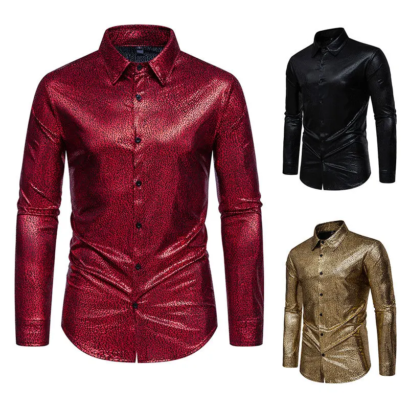 

2024 Spring New Men's Stone Flower Hot Stamped Stage Costume Banquet Fashion Men's Long Sleeved Shirts for Foreign Trade