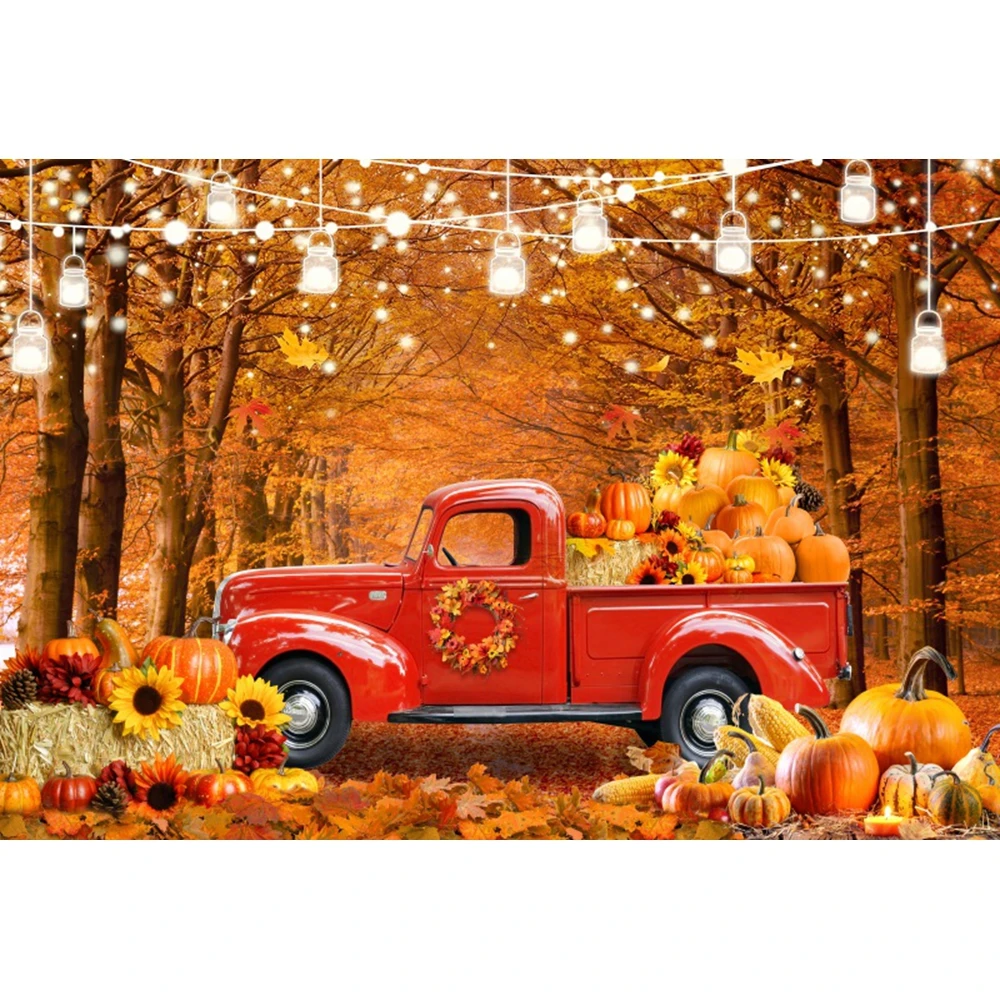 Harvested Autumn Truck Backdrops Photography Thanksgiving Pumpkin Background Baby Shower Portrait Photographic Photo Studio Prop