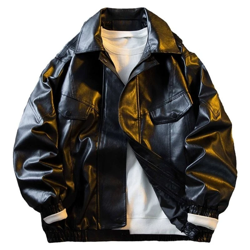 แจ็คเก็ตหนังสีน้ำตาลวินเทจสำหรับผู้ชาย ปี 2025 สไตล์เรโทรอเมริกันแบบลำลอง เสื้อคลุมสไตล์ไบค์เกอร์สำหรับฤดูใบไม้ผลิและฤดูใบไม้ร่วง