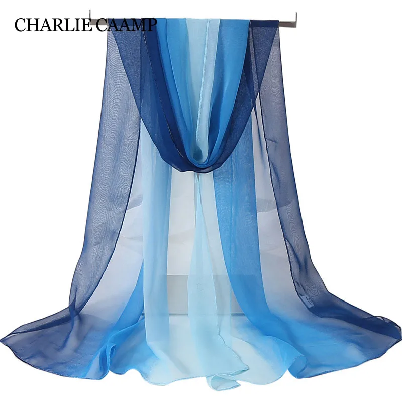 

Summer Sunscreen Chiffon Georgette Silk Scarf Women's Thin Gradient Color Solid Bandana Peplum Elegant Long Shawl Scarves Hijab