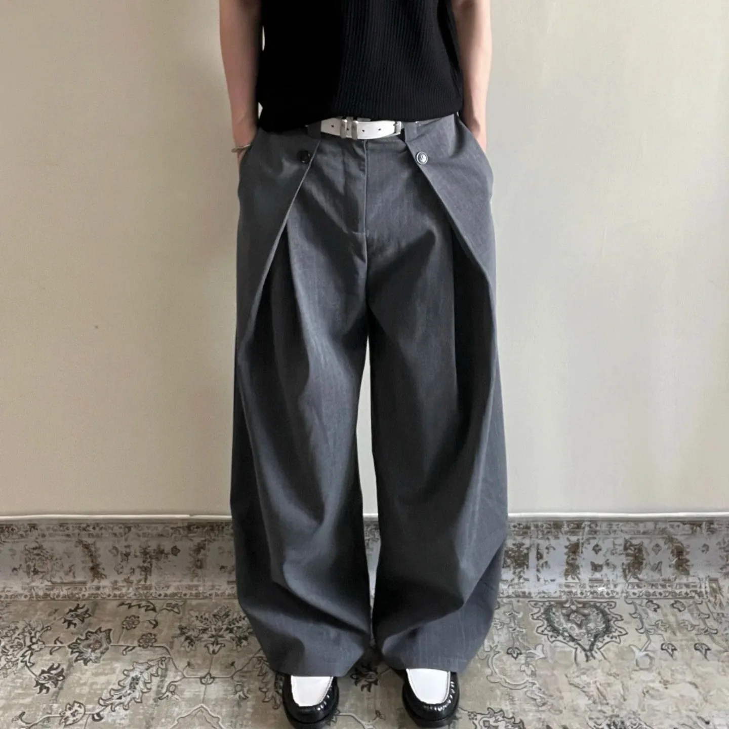 Striped A-line Hanging Silhouette Casual Pants Commuting Pants Loose and Wide Legs