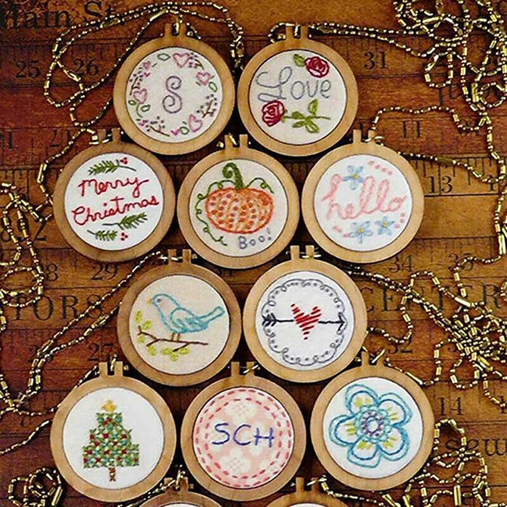 10Pcs 25mm Mini Wooden Cross Stitch Frame Embroidery Hoop Ring Crafts DIY Madera Bordado Broderie Cross Stitch