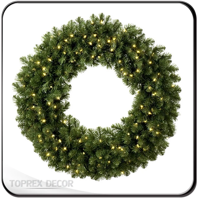 Decoration plastic flower christmas garland with led lights artificial green wreaths