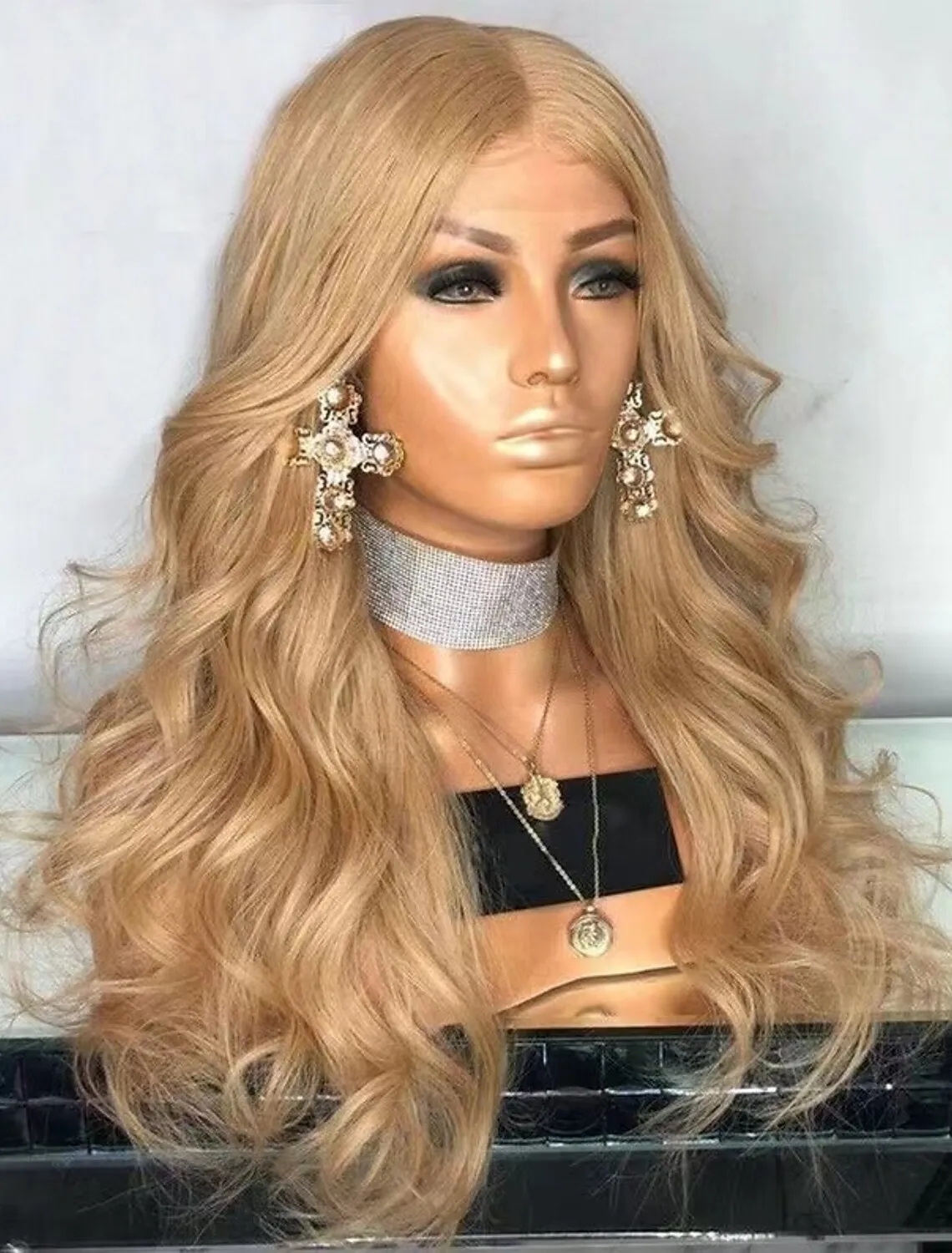 Syntheic Lace Front Wigs Gloden Blonde Hair Synthetic Wigs Middle Part Heat Resistant Fiber Hair Lace Wigs 24 Inch