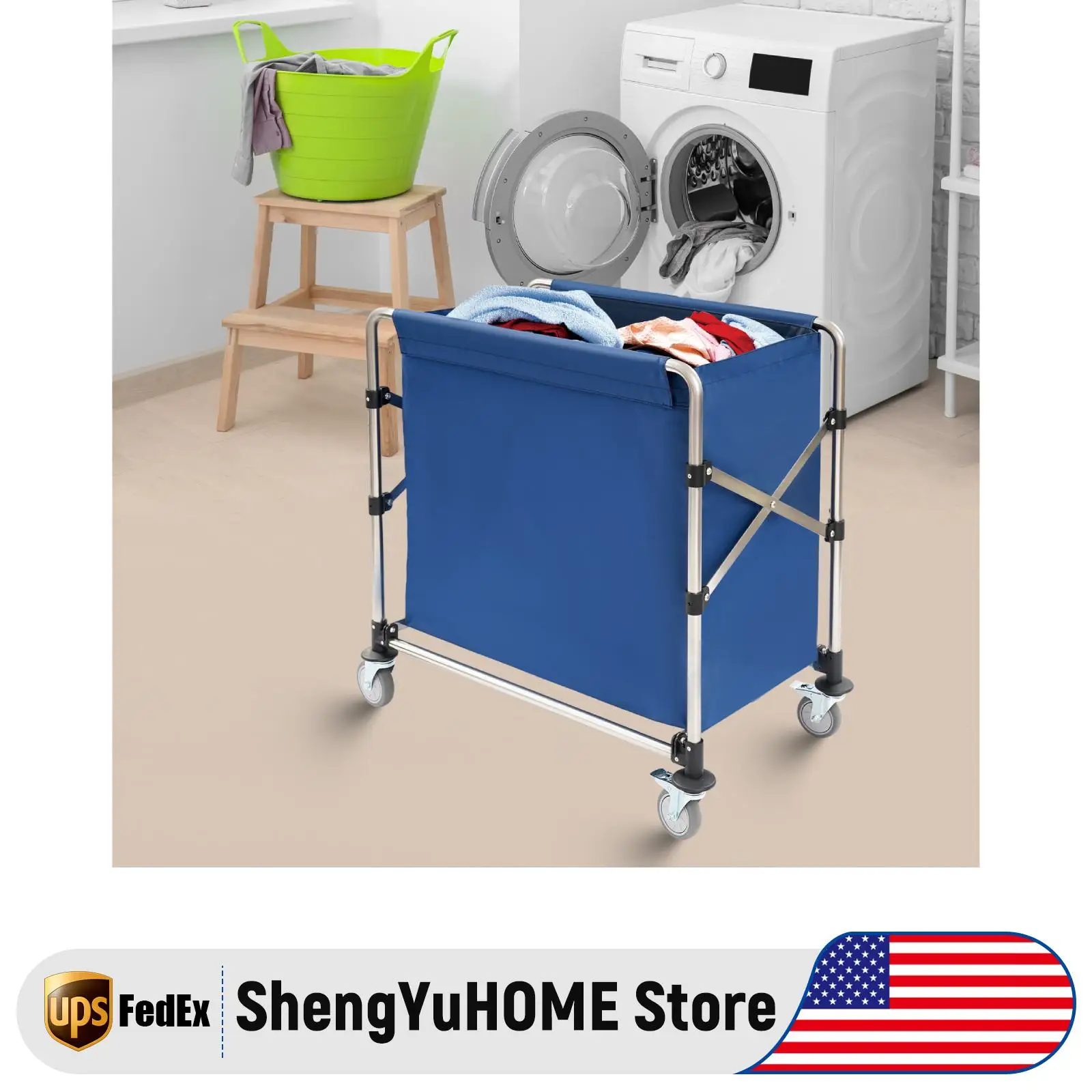 عربة غسيل قابلة للطي 87 × 50 × 92 سم قائمة بذاتها ذات سعة تحميل عالية وحركة مرنة وتوفير المساحة للفنادق والشقق