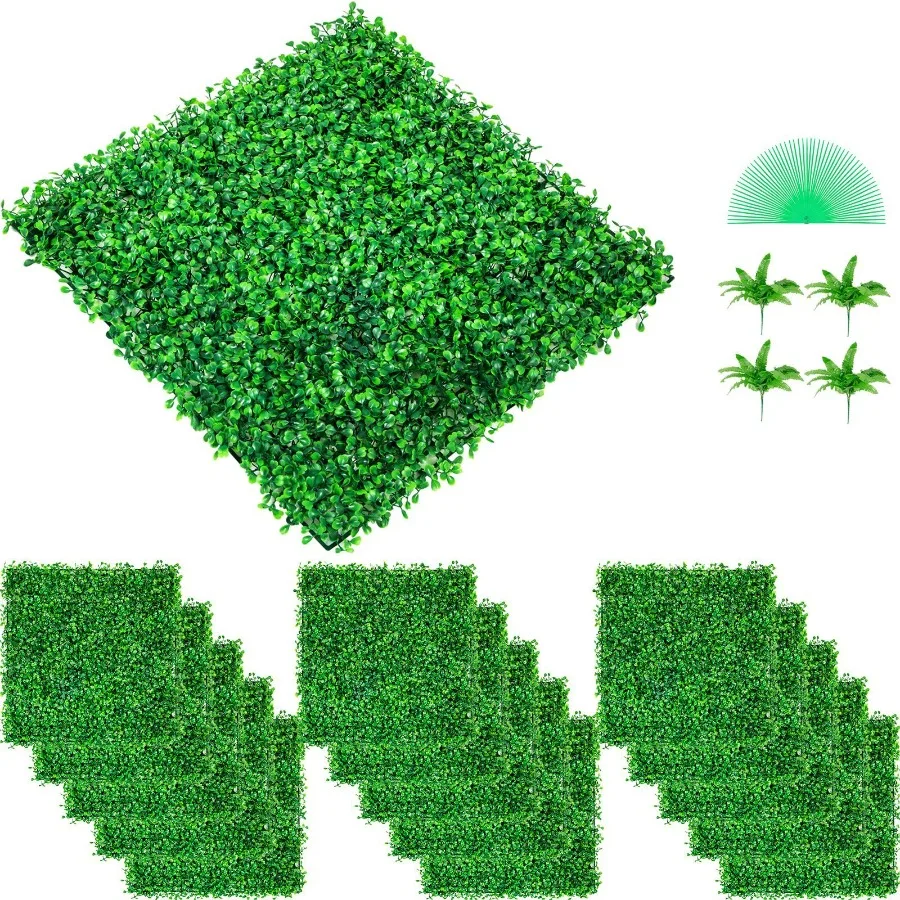 

Artificial Boxwood Panel for indoor outdoor garden backyard privacy fence decor, UV-resistant PE material, green, 48pcs 10X10 4