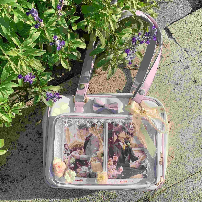 Y2K Cute Bow Ita Bag Girl Transparent Shoulder Bag Women Fashion Crossbody Messenger Bag Ladys DIY Badge Tote Bag Lolita Handbag