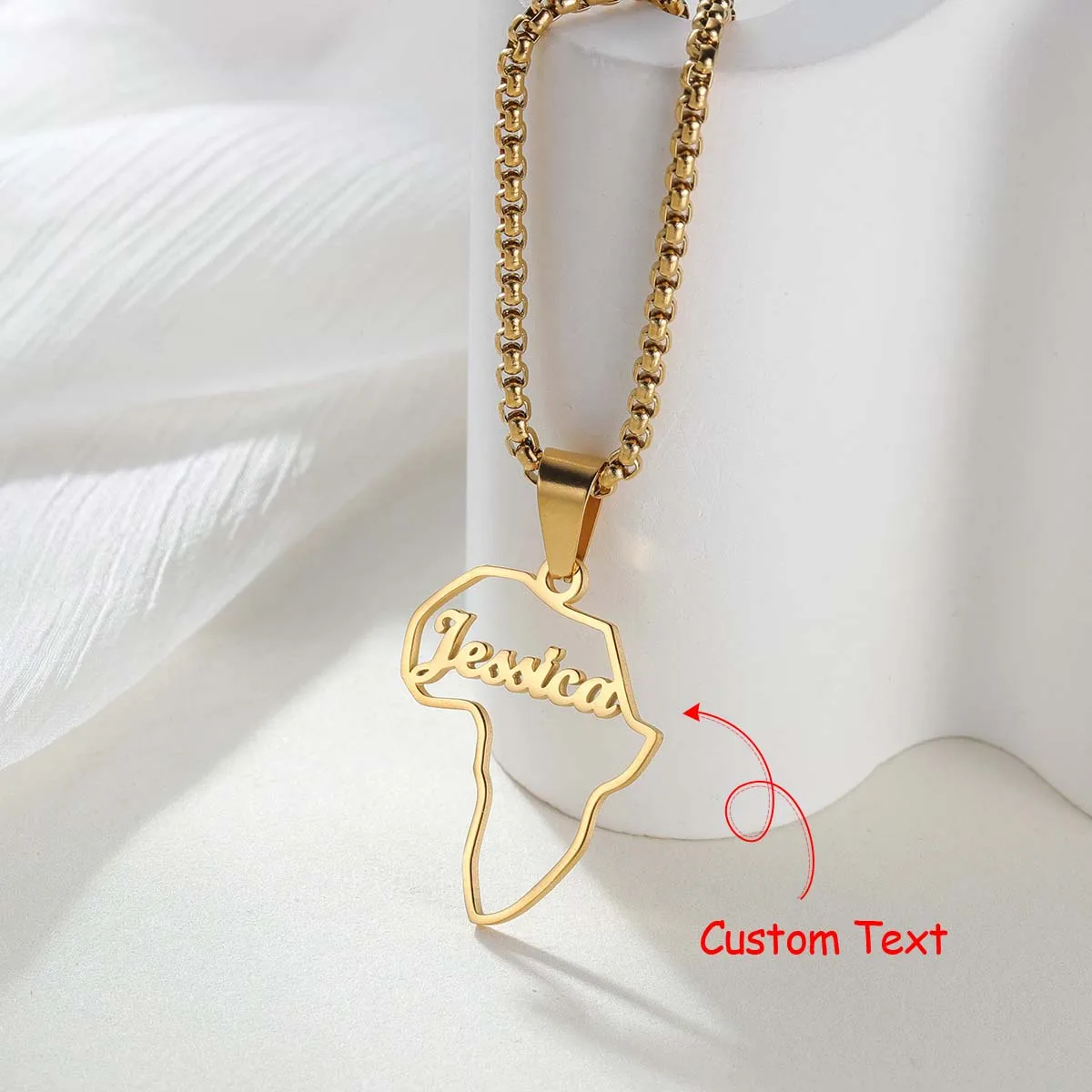 

Персонализированное ожерелье с именем африканской карты, уникальное ожерелье для путешествий для мужчин и женщин, ювелирные изделия с подвеской в виде карты Африки на заказ