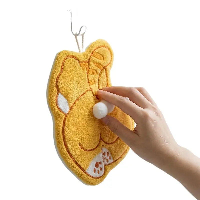 Hot Cute Cat Corgi Egg Butt Hand Towel Coral Fleece Velvet Absorbent Hanging Towel Quick-drying Thickened Handkerchief Washcloth