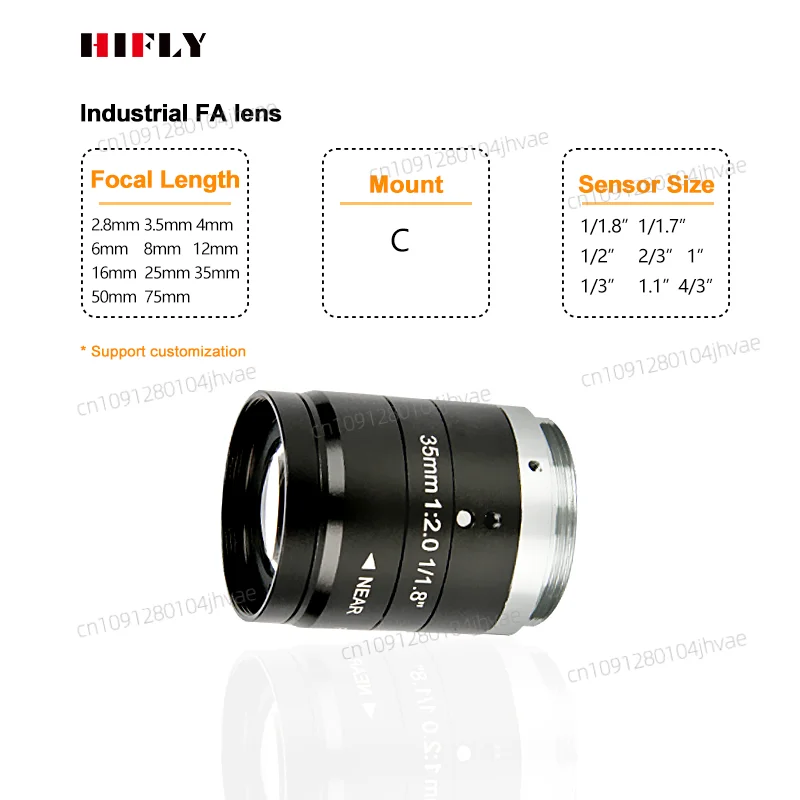 

HIFLY 35mm F2.0 5MP 1/1.8" Fixed Focus C-mount Fa Machine Vision Industrial Camera Lens