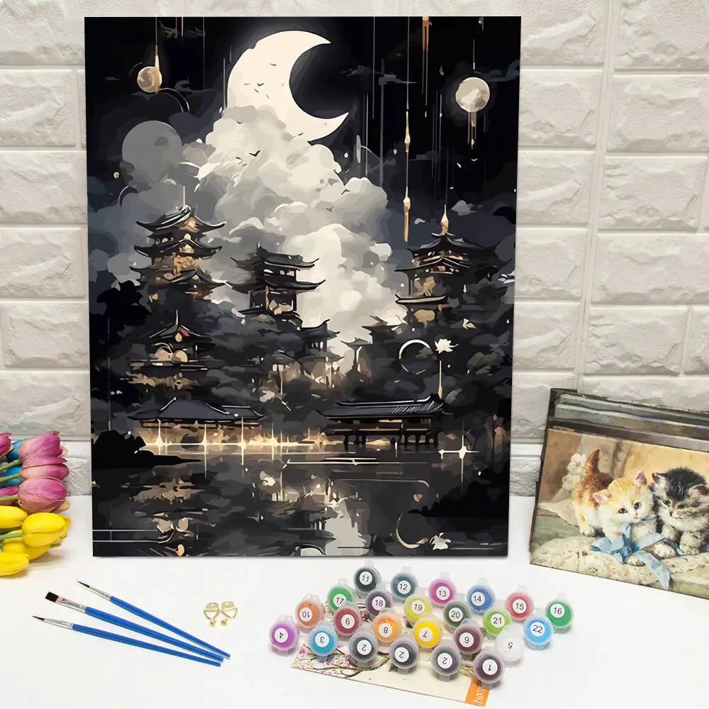 Ölgemälde nach Zahlen, Berglandschaft, DIY, digitale Malerei, Haus, Baum, Landschaft, Bild, Kunsthandwerk auf Leinwand, handgemaltes Geschenk