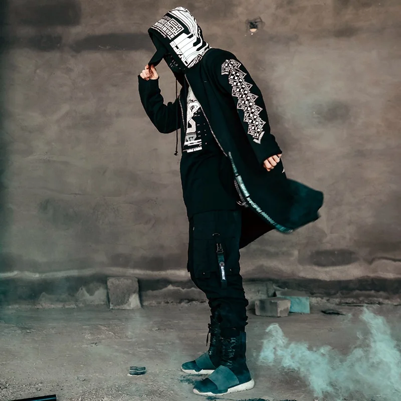 Men Dark Punk Tactical Techwear Style High Street Trench Coat Y2K